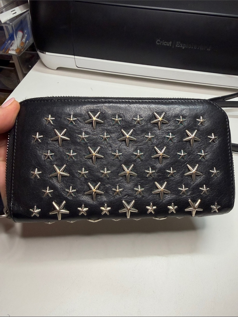 Jimmy Choo Black Leather Star-Studded Zip Wallet - Picture 4 of 9